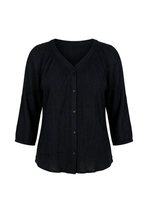 Ulla Popken, 3/4 SLEEVE BUTTON-DOWN V-NECK BLOUSE - Camicetta - black