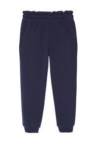 Marineblaue Jogginghose aus weichem Material, mit einem elastischen Bund und elastischen Bündchen, im schlichten, geraden Schnitt.