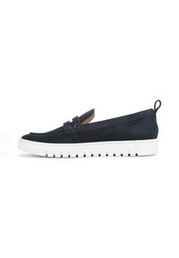 Unselected, navy/white suede