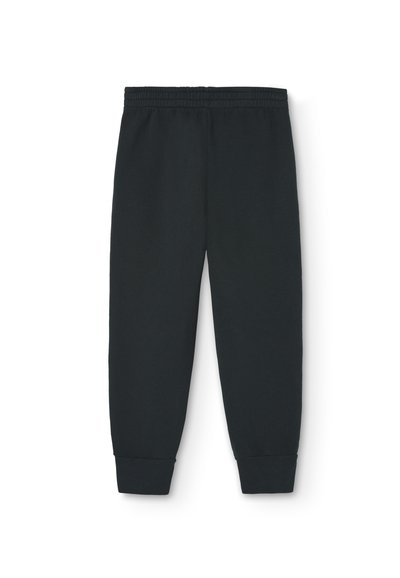 Sorte bomulds joggerbukser med elastisk talje og ribbede manchetter. Designet er enkelt og har en glat stofstruktur over hele buksen.