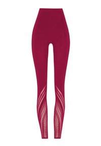 Leggings a vita alta in bordeaux, con un design a maglia testurizzata e pannelli in rete sui lati per traspirabilità e stile.