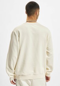 Cremefarvet sweatshirt med en afslappet pasform, ribbet rund hals og lange ærmer. Glat tekstur, minimal detaljer på ryggen.