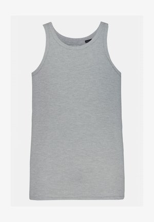 Graues Tanktop mit geripptem Textur, ärmellosem Design und rundem Ausschnitt. Hergestellt aus weichem Baumwollmaterial, mit einem schlichten und klassischen Stil.