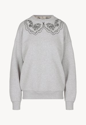 Lichtgrijze sweatshirt met zwarte bloemenborduursel op een scalloped kraag, lange mouwen en geribde manchetten en zoom.