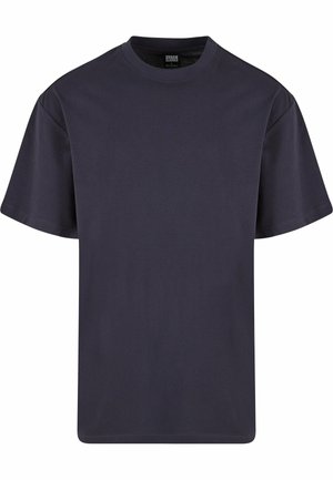 Marineblå bomulds T-shirt med rund halsudskæring, korte ærmer, afslappet pasform og glat tekstur. Ingen mønstre eller synlige hardware detaljer.