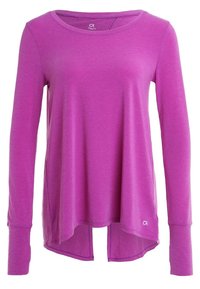 Långärmad topp i starkt lila, med avslappnad passform, rundad halsringning och hög-låg nederkant. Gjord av mjukt, lätt material.
