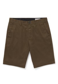 Braune Shorts aus Baumwolle, mit flachem Bund, seitlichen Taschen und Knopfverschluss. Angenehme Textur mit tailliertem Design.
