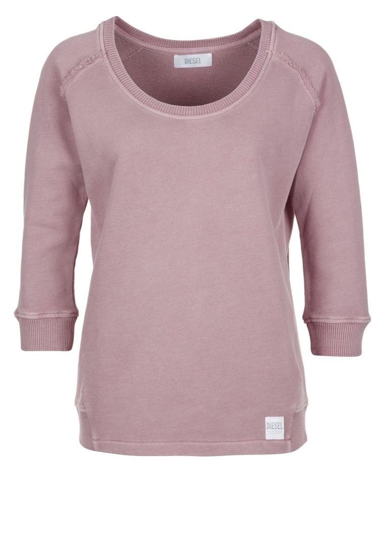 Felpa rosa a maniche lunghe realizzata in morbido cotone. Presenta un collo ampio, polsini a coste e una piccola etichetta con logo sull'orlo. Design semplice.