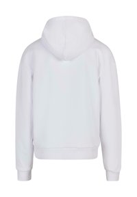 Felpa bianca con cappuccio, maniche lunghe, realizzata in tessuto morbido. Presenta una vestibilità comoda e polsini a costine sulle maniche e sull'orlo.