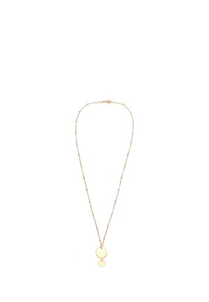 Gouden ketting met een delicate schakel en ronde hangeraccenten in verschillende maten, gladde oppervlakken en een ingetogen ontwerp.