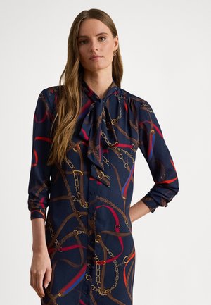 PRINT GEORGETTE TIE-NECK SHIRTDRESS - Rochie tip cămașă - navy multi