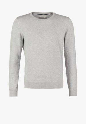 Maglione grigio con maniche lunghe, scollo rotondo, polsini e orlo a costine. Realizzato in un materiale in maglia liscia con una finitura uniforme. Nessun motivo o accento.
