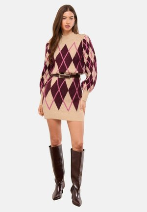 REGULAR FIT ARGYLE PRINT HIGH NECK BUTTONED - Strickkleid - neutral