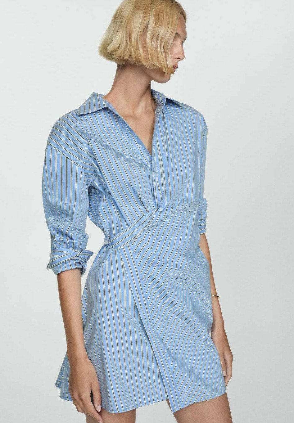 mango blue shirt dress Striped shirt dress with knot - Women
