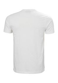 Camiseta de algodón de manga corta blanca, con un clásico cuello redondo y una textura suave y lisa sin gráficos ni patrones visibles.