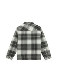Zwart-wit geruite flanelhemd, lange mouwen, met knoopmanchetten, een klassieke kraag en een licht gestructureerd oppervlak.