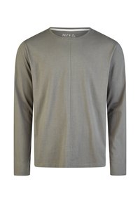 Chemise à manches longues en coton gris doux. Dotée d'un col rond, d'une coupe droite et de coutures discrètes sur le devant.