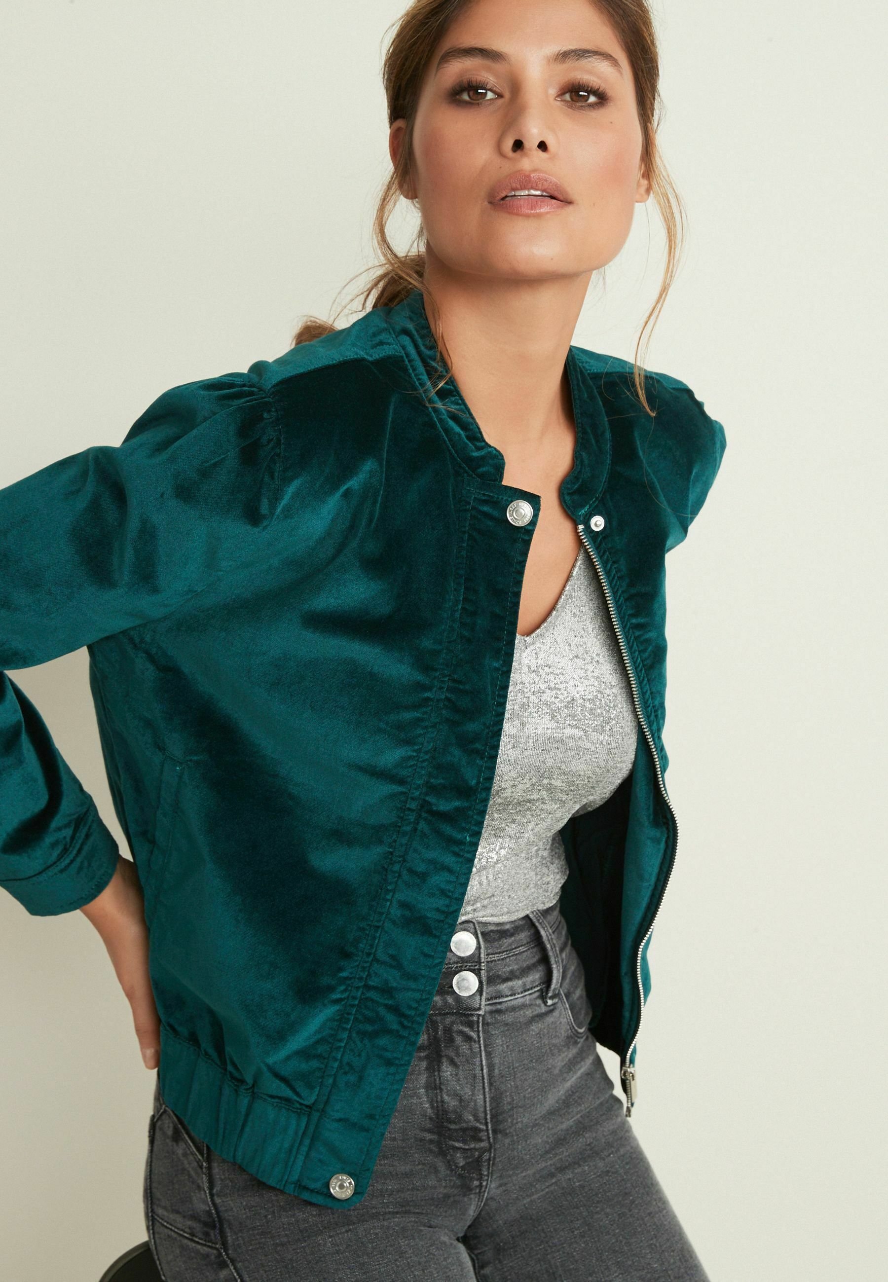 teal green bomber jacket