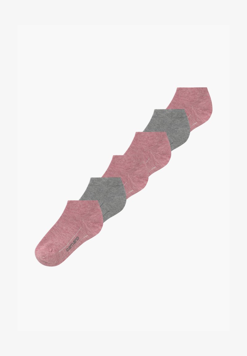 Pięć par skarpetek na kostkę w odcieniach jasnoróżowego i szarego, wykonanych z miękkiej, teksturowanej tkaniny z wzmocnionymi piętami.