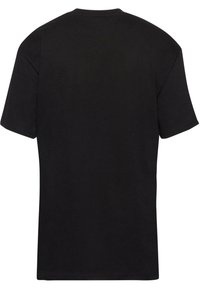 Black short-sleeve t-shirt made of cotton, featuring a classic crew neck design and a smooth texture with no visible patterns or accents.