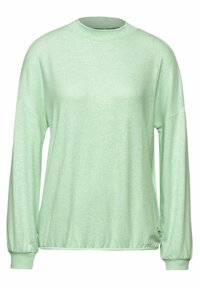 Světle zelený pulovr s dlouhým rukávem, zaobleným výstřihem a elastickými manžetami. Vyrobeno z měkké, strukturované látky. Obsahuje detail loga na lemu.