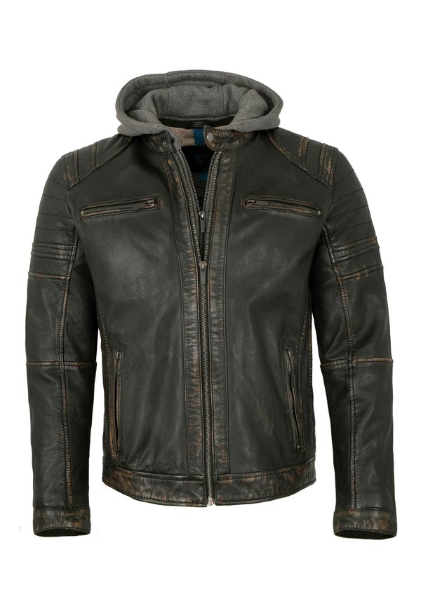 ZENON - Lederjacke - schwarz beige