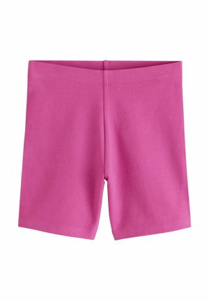 Jasnoróżowe szorty z elastycznego materiału sięgające do połowy uda, z prostym pasem i bez widocznych kieszeni ani logo.