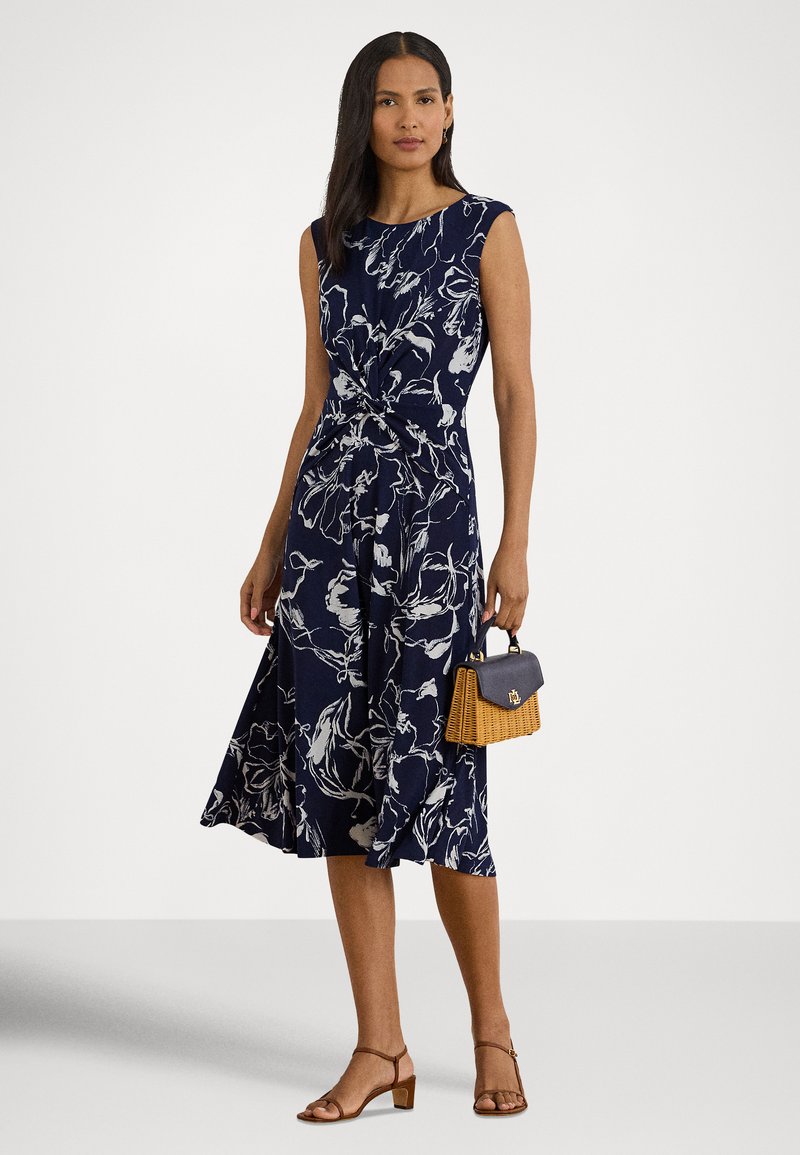 lauren ralph lauren floral faille cocktail dress Lauren Ralph Lauren FLORAL TWIST FRONT JERSEY DRESS - Shift dress -  navy/white/dark blue