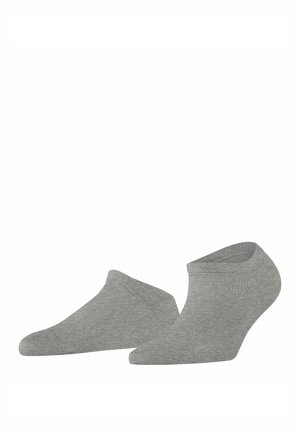 Chaussettes de cheville grises en matériau lisse et extensible. Dotées d'un design à coupe basse avec un bord ribbé et sans motifs ni accents visibles.
