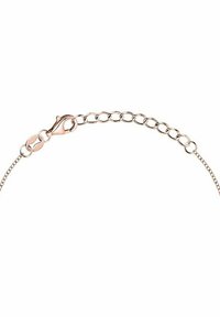 Bracciale in metallo rosa oro con chiusura a moschettone, maglie intrecciate e una finitura liscia con un lieve luccichio.