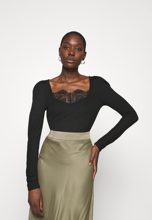 TRIM RUCHED SLEEVE - Bluzka z długim rękawem - black