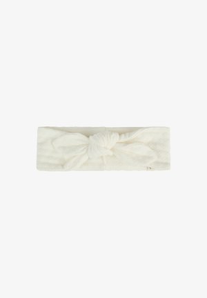 Soft white fabric headband with a central knot and subtle raised dot texture, designed for comfortable wear.