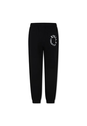 Pantaloni della tuta neri realizzati in tessuto morbido, con design a gamba affusolata, vita elasticizzata e logo bianco stampato sulla tasca posteriore.