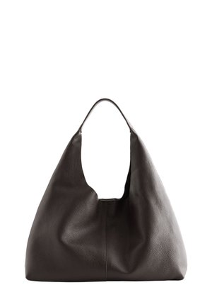 Große, lässige Hobo-Tasche aus dunkelbraunem, strukturiertem Leder mit einem breiten Schulterriemen und einem offenen Design.