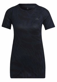 Camiseta atlética de color azul marino oscuro con mangas cortas, que presenta un diseño texturizado y con patrón, y un pequeño logo blanco en el pecho.