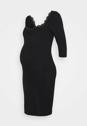 DRESS WITH SLEEVES AND SWEETHEART NECKLINE - Jerseykjole - black
