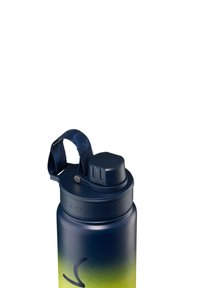 Blaue Gradient-Edelstahl-Wasserflasche mit Schraubverschluss, integriertem Griff und strukturiertem Griff. Mit matter Oberfläche und kleinen Indikatorpunkten.