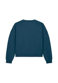 Donkergroene cropped sweatshirt met lange mouwen, geribbelde manchetten en een geribbelde zoom. Zachte textuur met een eenvoudig ontwerp zonder zichtbare patronen.