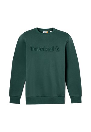 Felpa verde scuro realizzata in morbido cotone, con logo "Timberland" in rilievo e emblema dell'albero sulla parte anteriore, collo rotondo e polsini a costine.