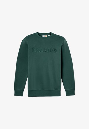 Felpa verde scuro realizzata in morbido cotone, con logo "Timberland" in rilievo e emblema dell'albero sulla parte anteriore, collo rotondo e polsini a costine.