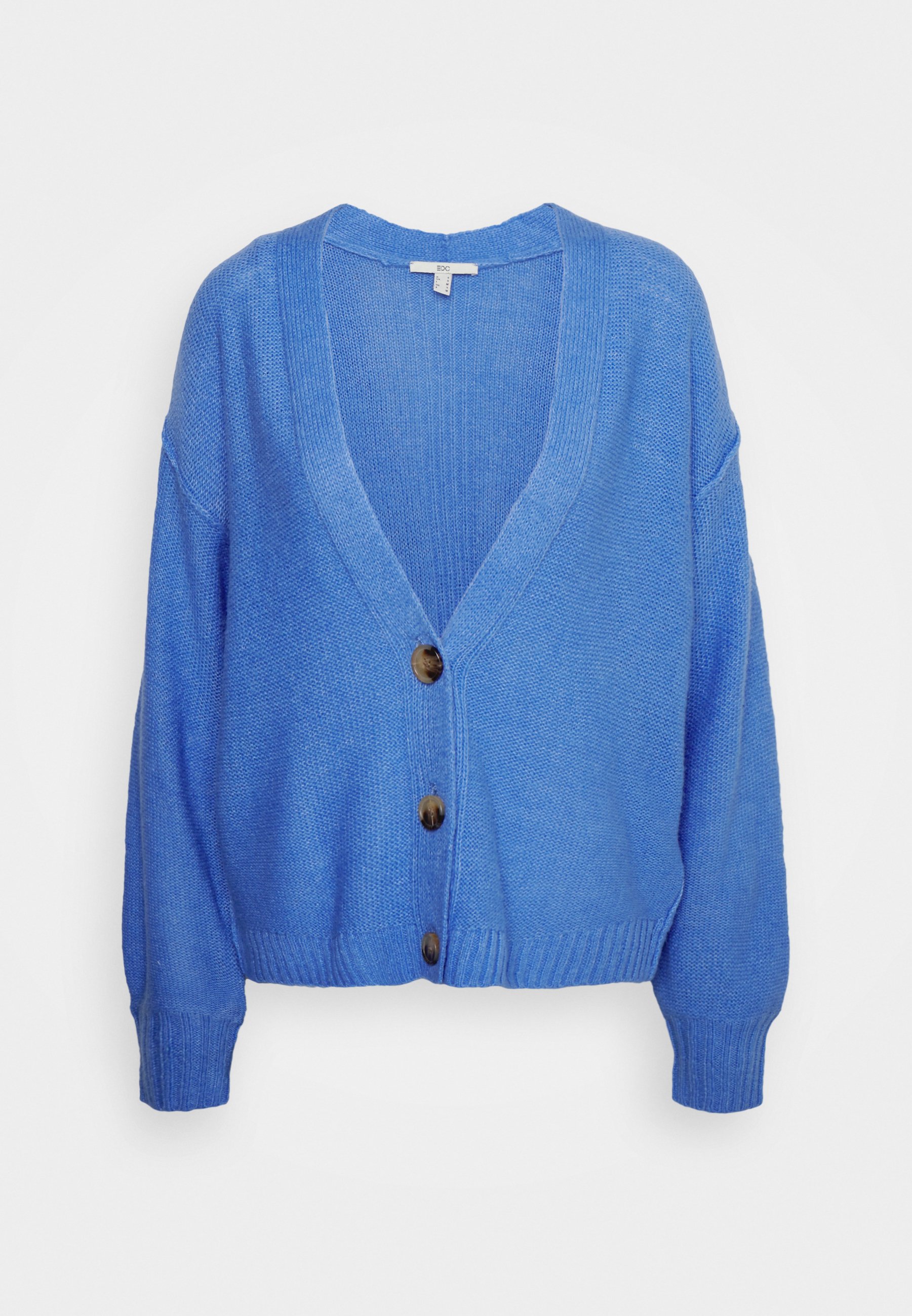 bright blue cardigan