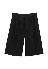 Mustapohjaiset, leveät culottes, jotka on valmistettu sileästä kankaasta. Niissä on laskokset edessä, muotoiltu vyötärö ja ei näkyviä taskuja tai koristeita.