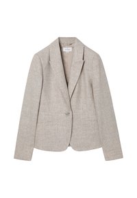 Blazer para mujer de color beige claro con solapas con muesca, cierre de un solo botón y dos bolsillos delanteros, talla 36.