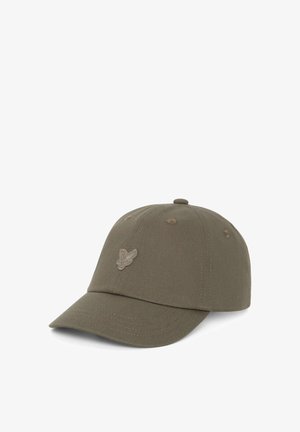 Casquette de baseball vert olive avec visière incurvée et petit logo papillon brodé au centre avant.