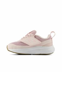 Light pink sneaker featuring a mesh upper, rounded toe, adjustable lace closure, and white rubber sole with textured accents.