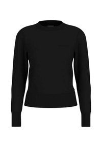 Maglione nero a pullover realizzato in morbido materiale a maglia. Presenta un colletto rotondo, maniche lunghe e polsini e orlo a costine. Design semplice.