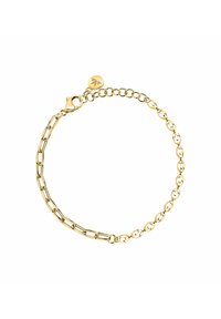 Bracciale in oro con maglie ovali e allungate alternate, chiusura sicura e un charm rotondo con dettaglio del logo.
