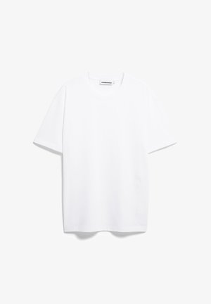 Weißes kurzärmliges T-Shirt aus weichem Baumwollstoff, mit rundem Ausschnitt und einem dezenten Logo-Detail auf der Vorderseite.