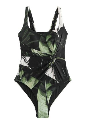 Swimsuit - black green leaf