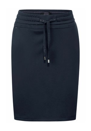 Gonna navy con vita elastica e cordino. Realizzata in tessuto morbido, presenta una superficie liscia e un design semplice e privo di adornamenti.